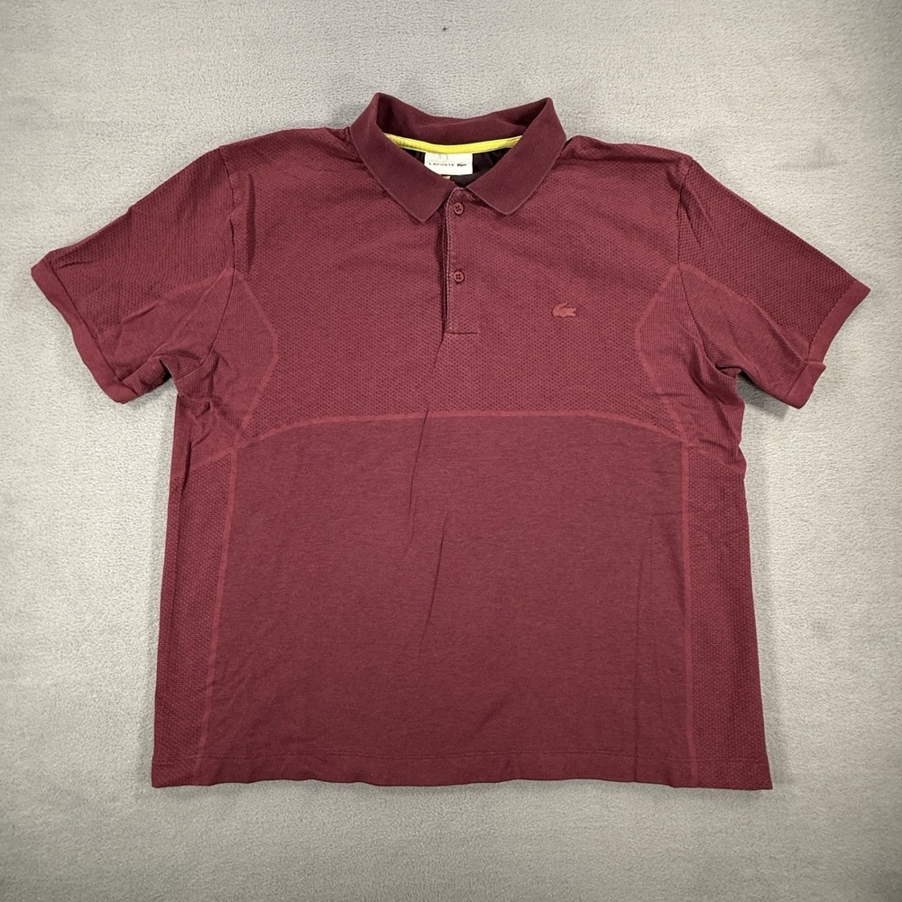 Lacoste Men XL Short Sleeve Slim Fit Cotton Polo Maroon Two Button Athletic